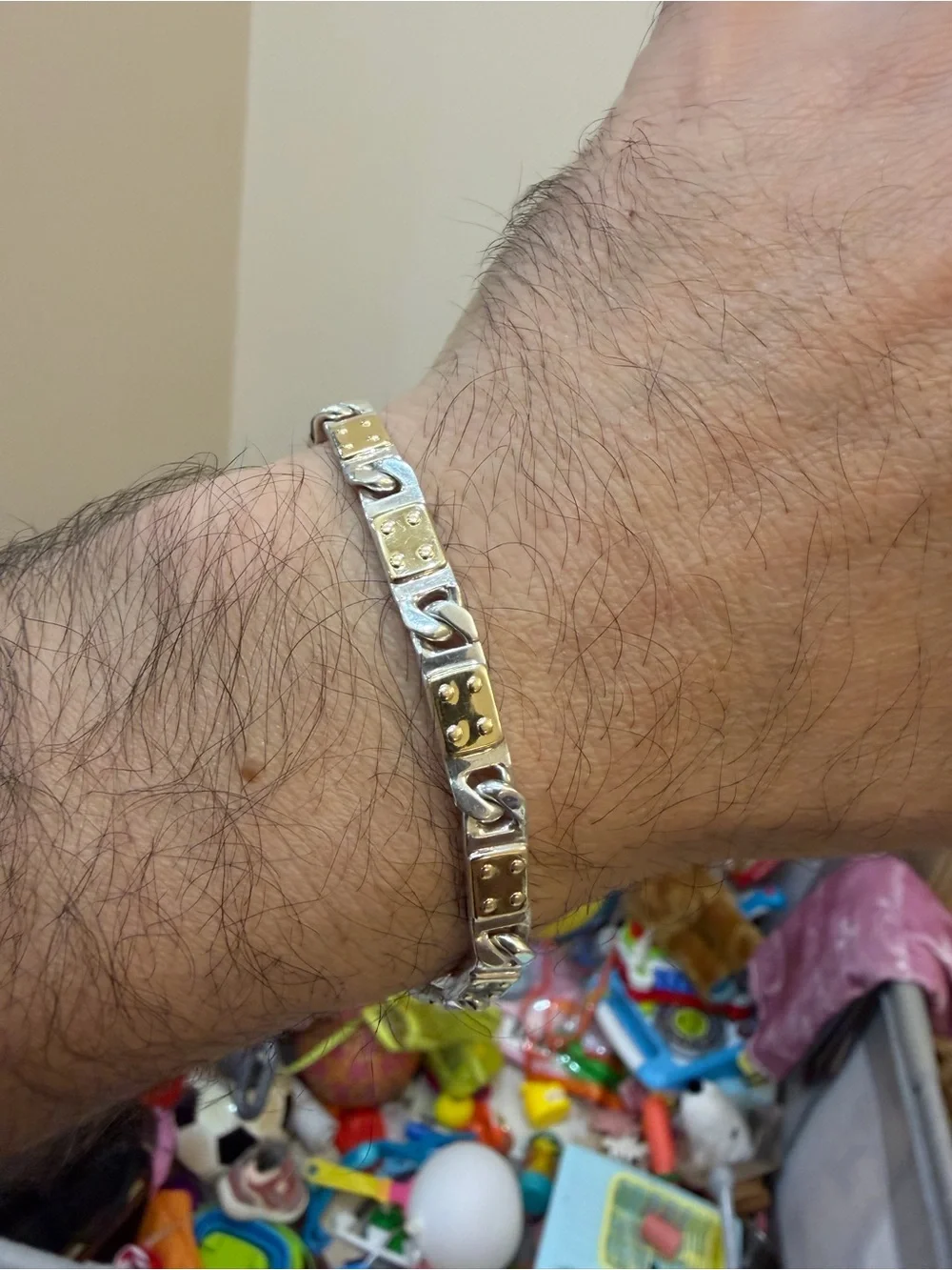 Italian Mens Sterling Silver Solid 18K Gold Link Bracelet 25.2g Heavy 925 750